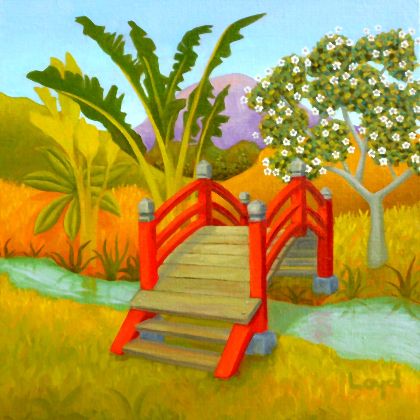 12" x 12" The Red Bridge Original Oil Painting