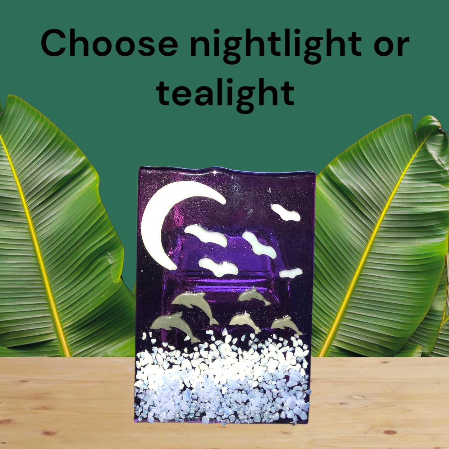 Choose Nightlight or Tealight Moon, Seagulls and Dolphins