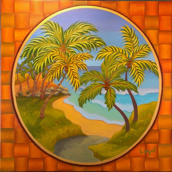18" x 18" Palms with Lauhala