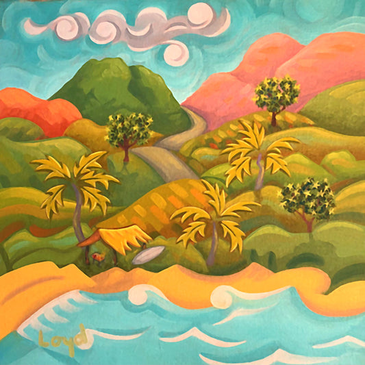 12" x 12" My Little Grass Shack Original Oil Painting