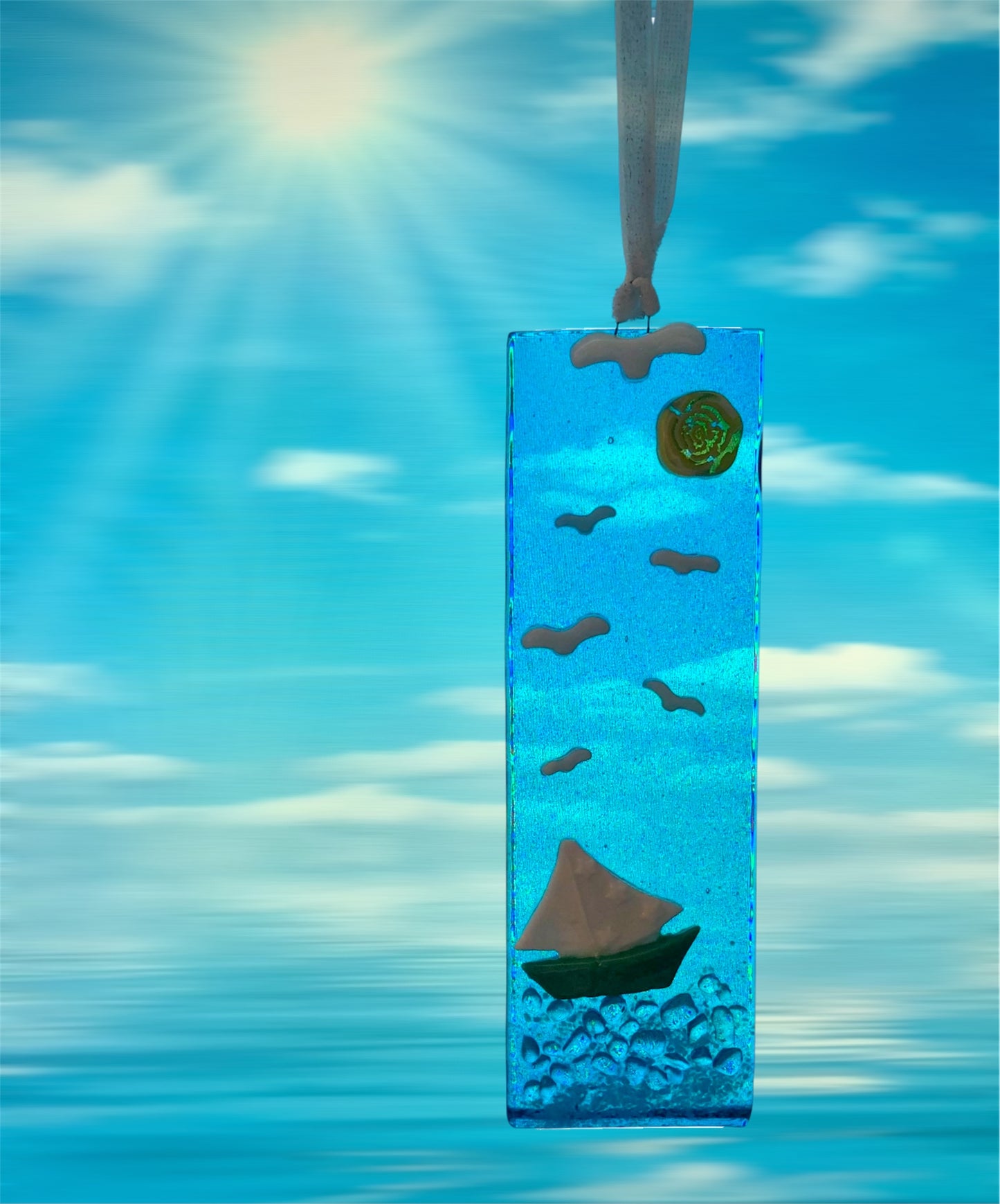 Suncatcher with Sun, Seagulls and Sailboat